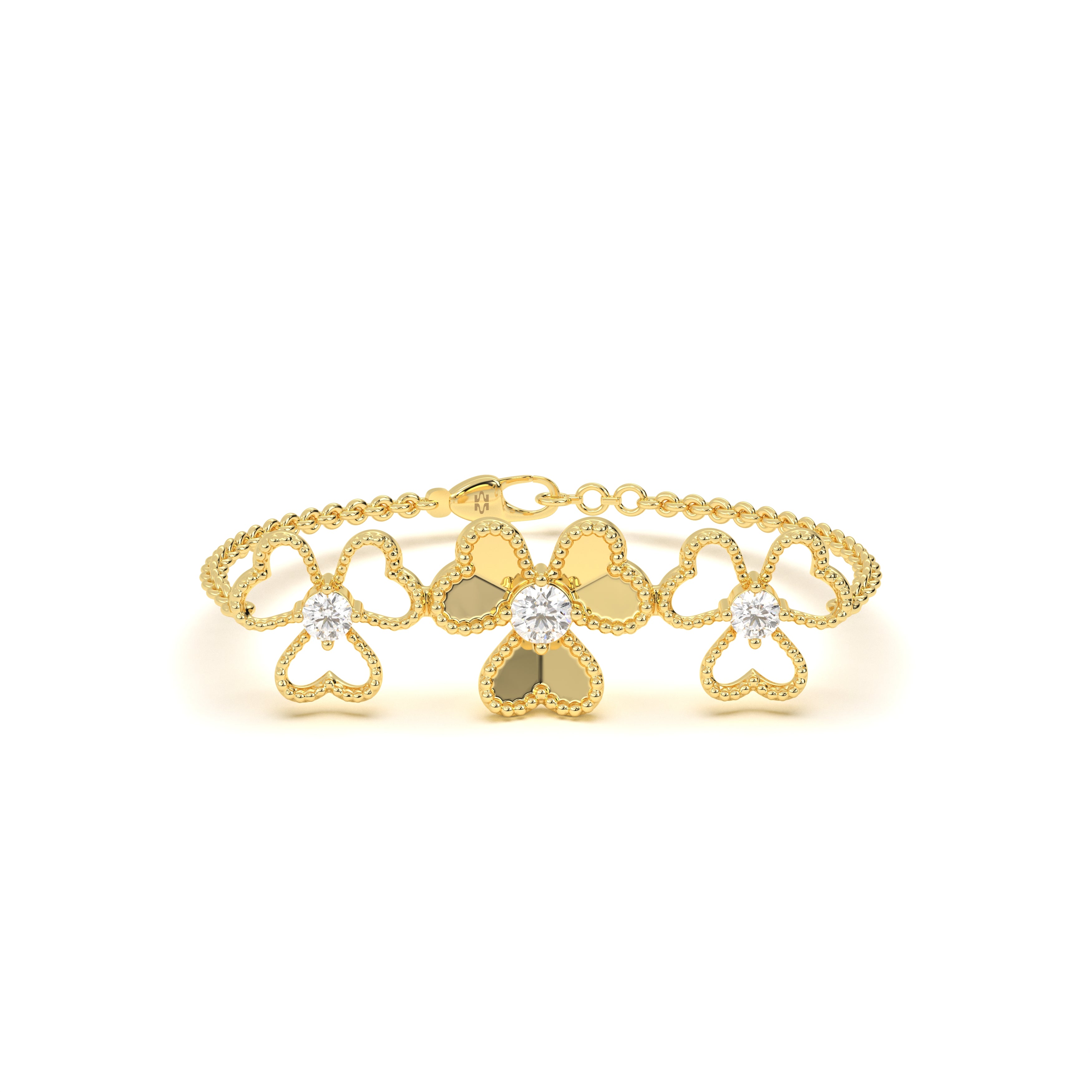 Gold chain bracelet with floral heart design