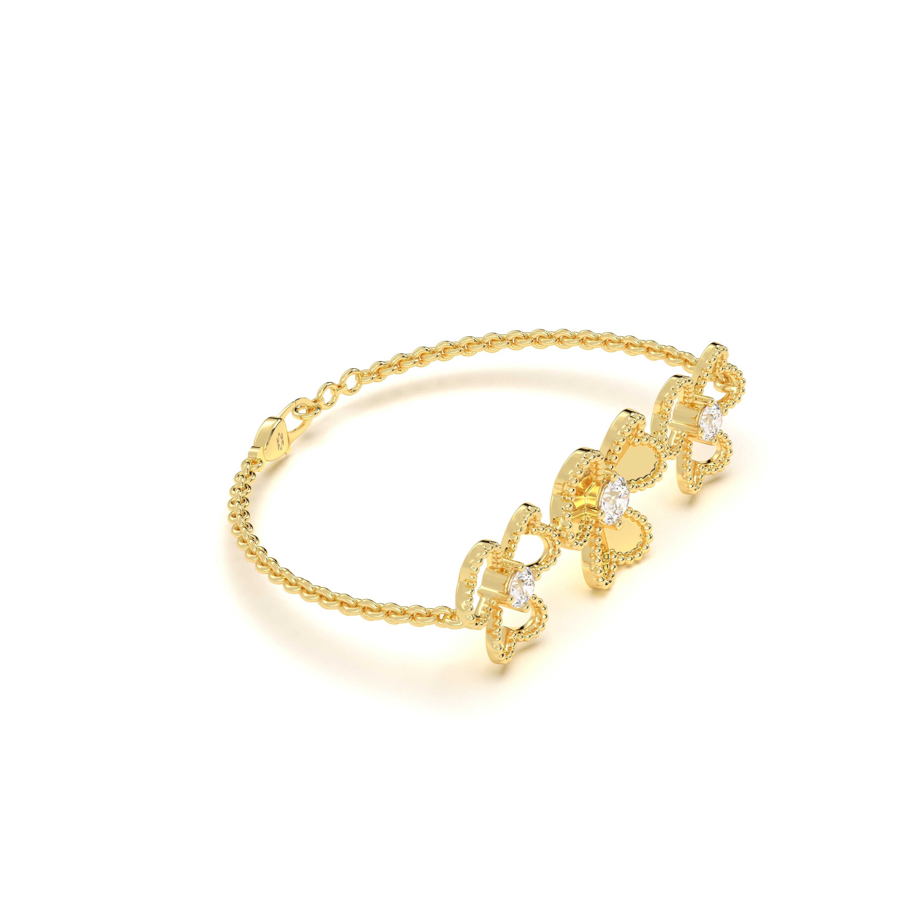 Gold chain bracelet with floral heart design