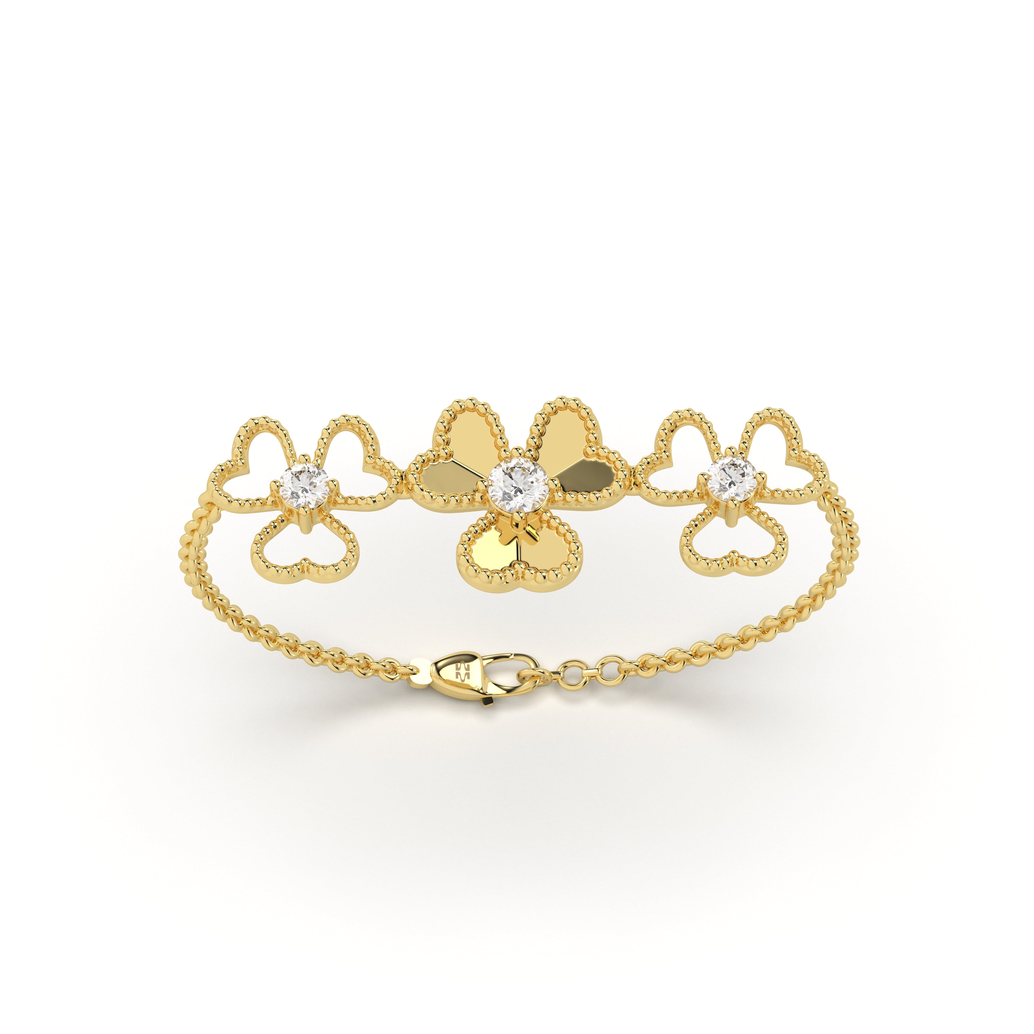 Gold chain bracelet with floral heart design