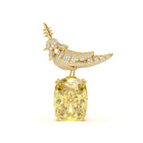 Custom Diamond Bird Brooch with Cushion-Cut Drop
