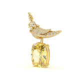 Custom Diamond Bird Brooch with Cushion-Cut Drop
