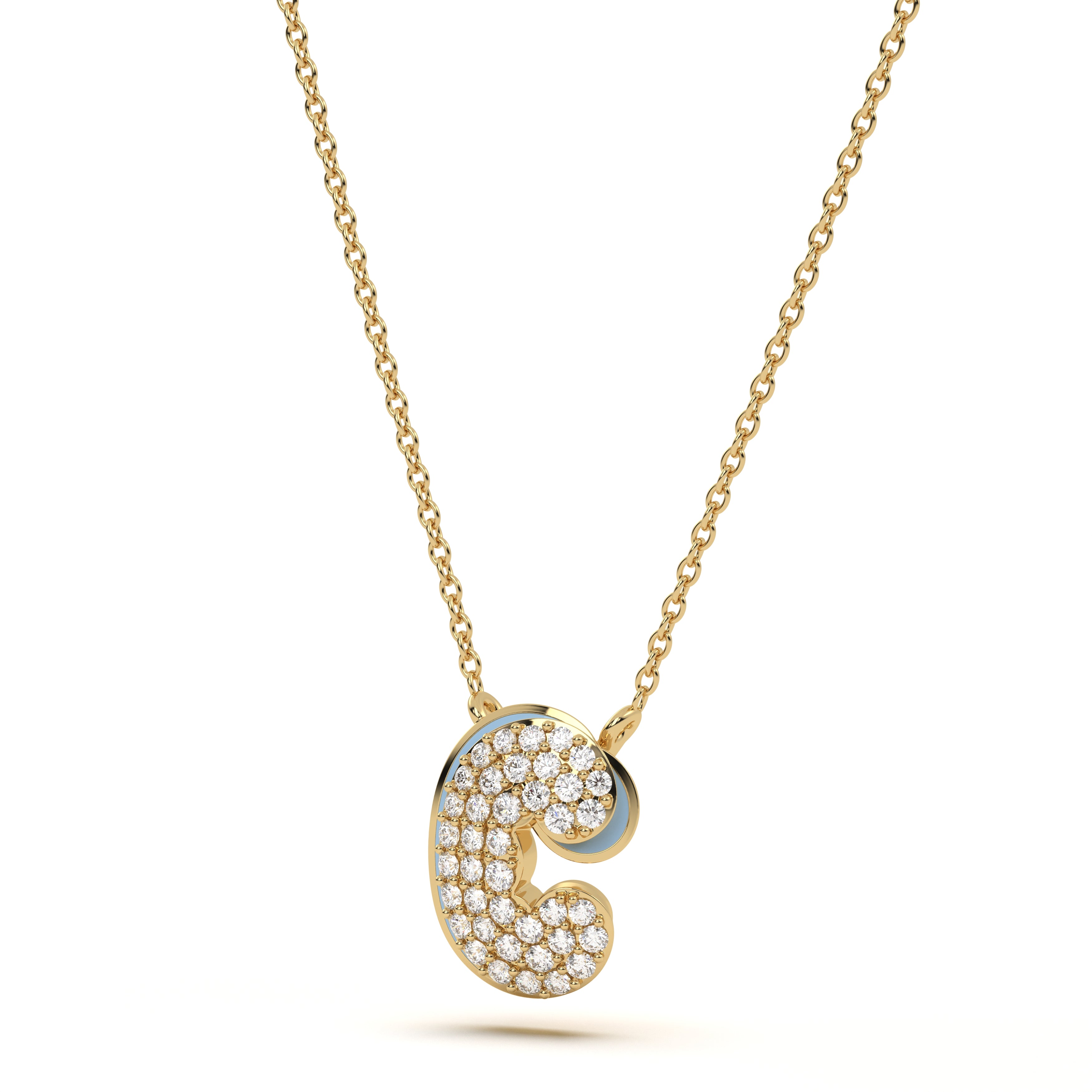 ‘C’ Diamond Enamel Pendant