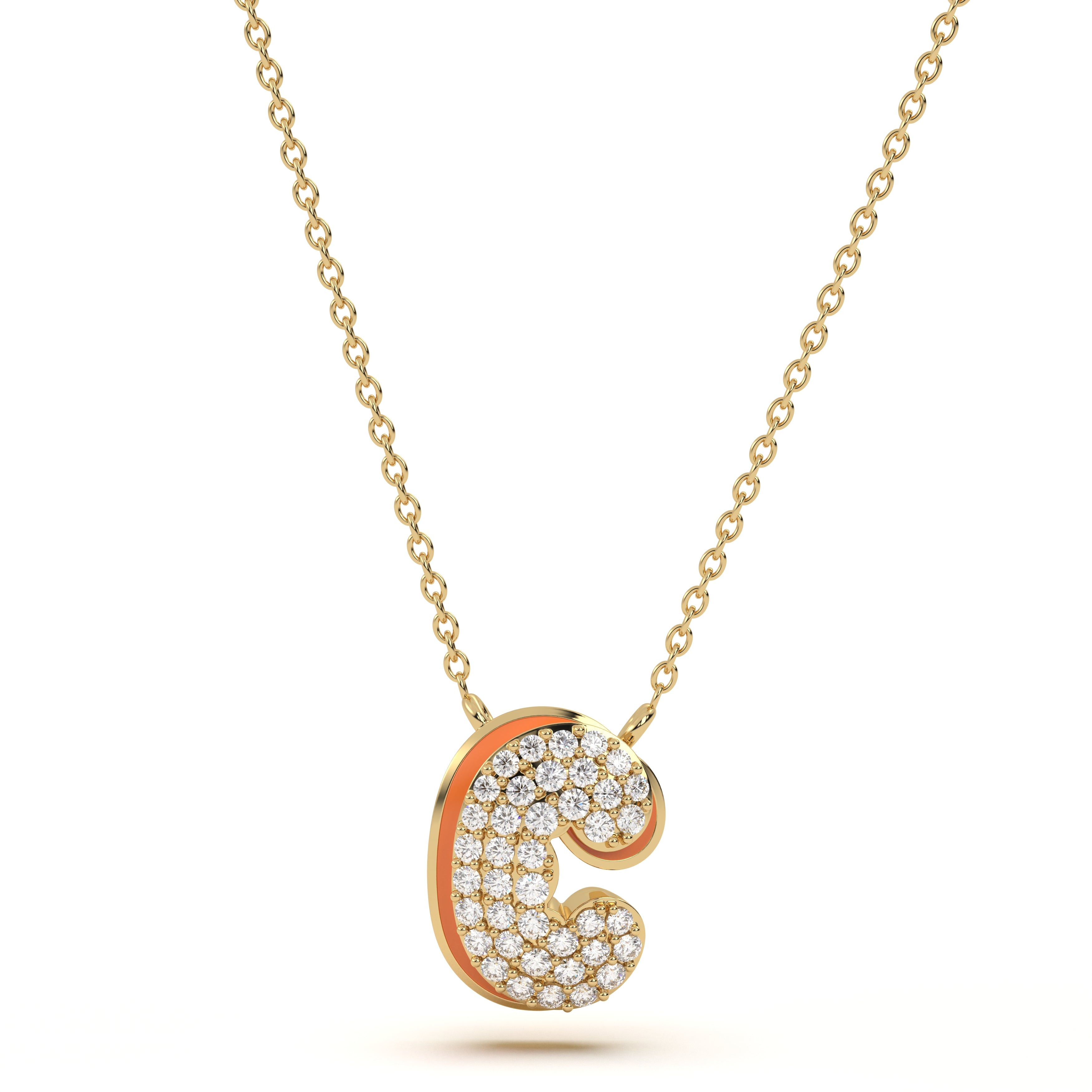 ‘C’ Diamond Enamel Pendant