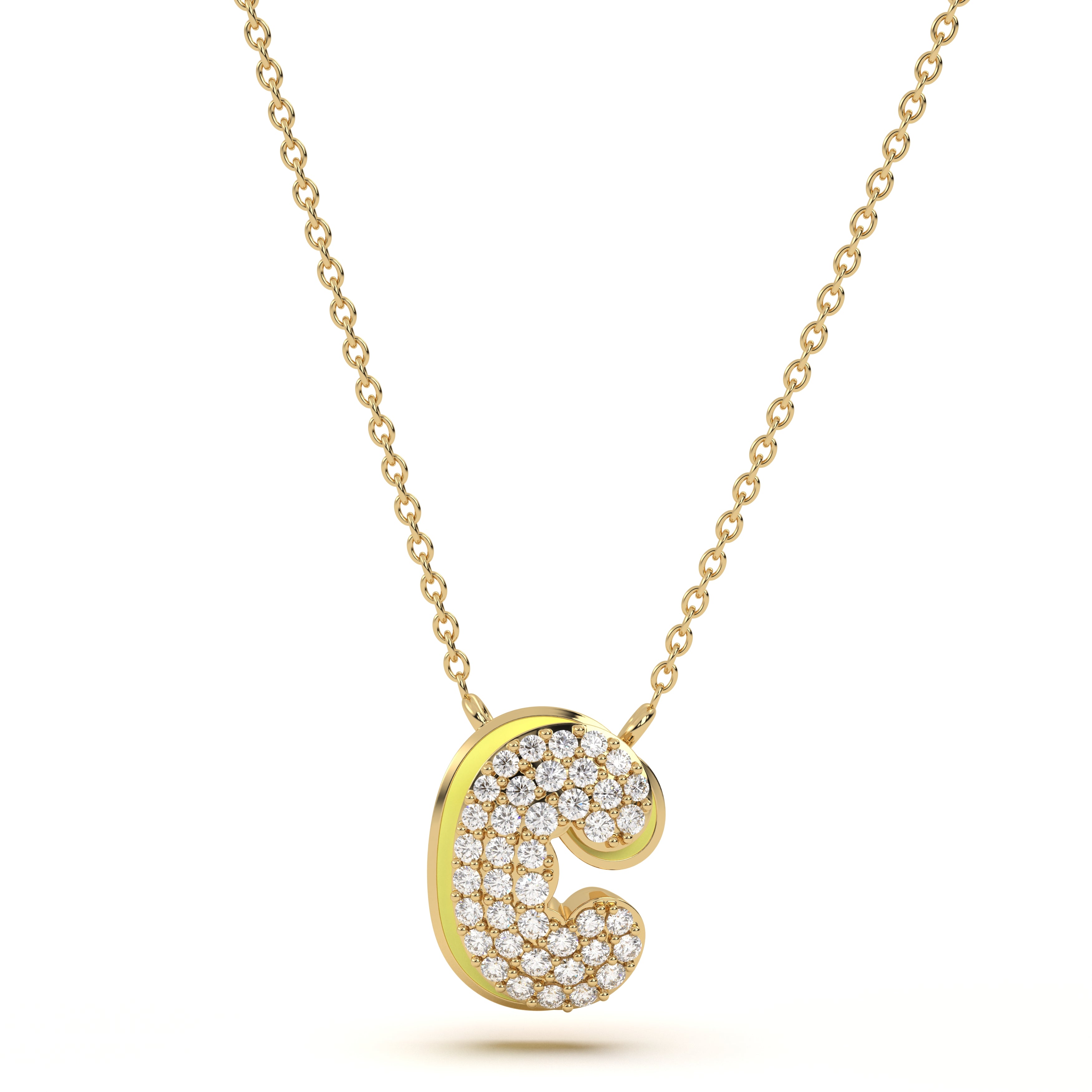 ‘C’ Diamond Enamel Pendant