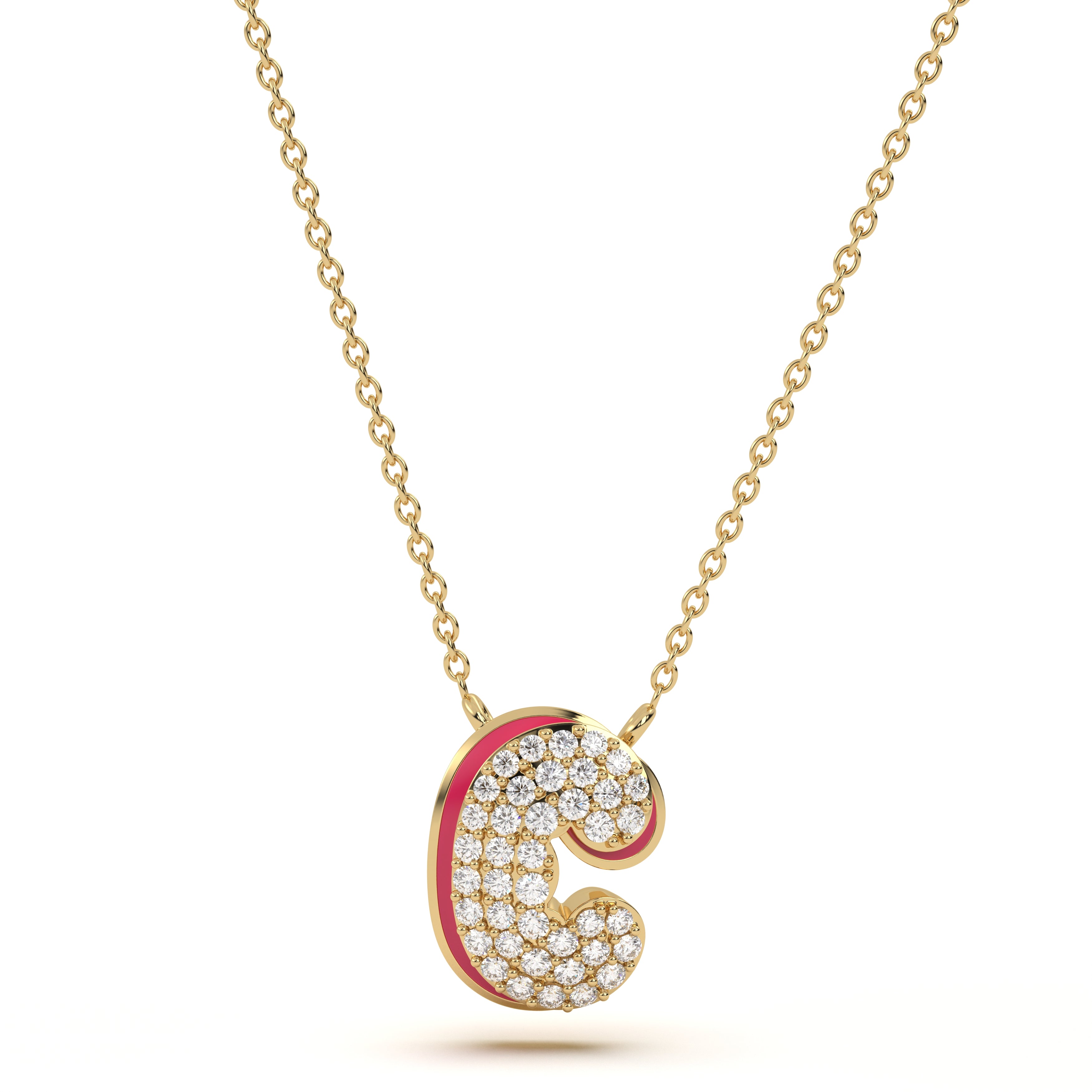 ‘C’ Diamond Enamel Pendant