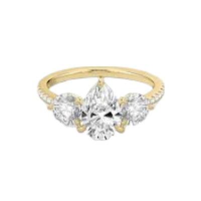 3 Stone Ring 3 Round Prong - Pear