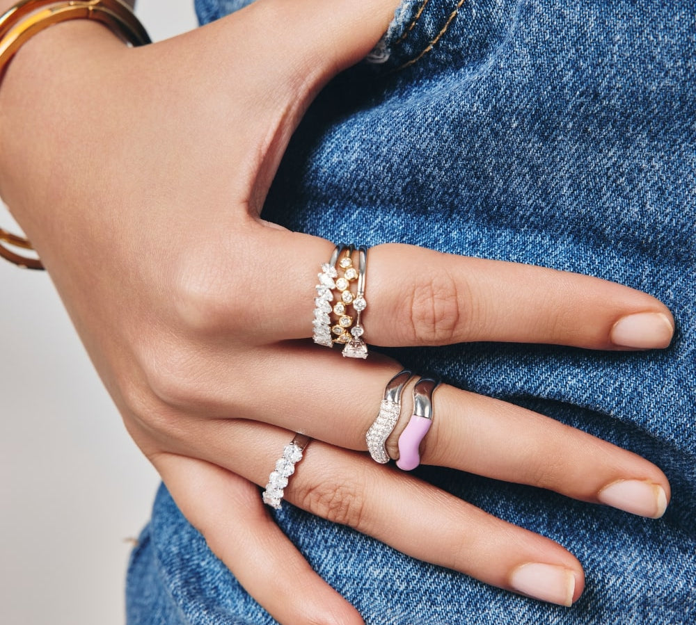 Stackable 925 silver ring with lab-grown diamond accents